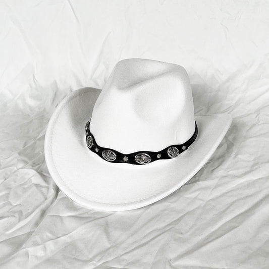 Punk Style Cowboy Top Hat Autumn And Winter Woolen Felt Hat Mens and Womens Jazz Hat British Style Metal Belt Vintage Top Hat - Free Shipping - aurelia-clothing-8955