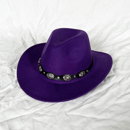 Punk Style Cowboy Top Hat Autumn And Winter Woolen Felt Hat Mens and Womens Jazz Hat British Style Metal Belt Vintage Top Hat - Free Shipping - aurelia-clothing-8955