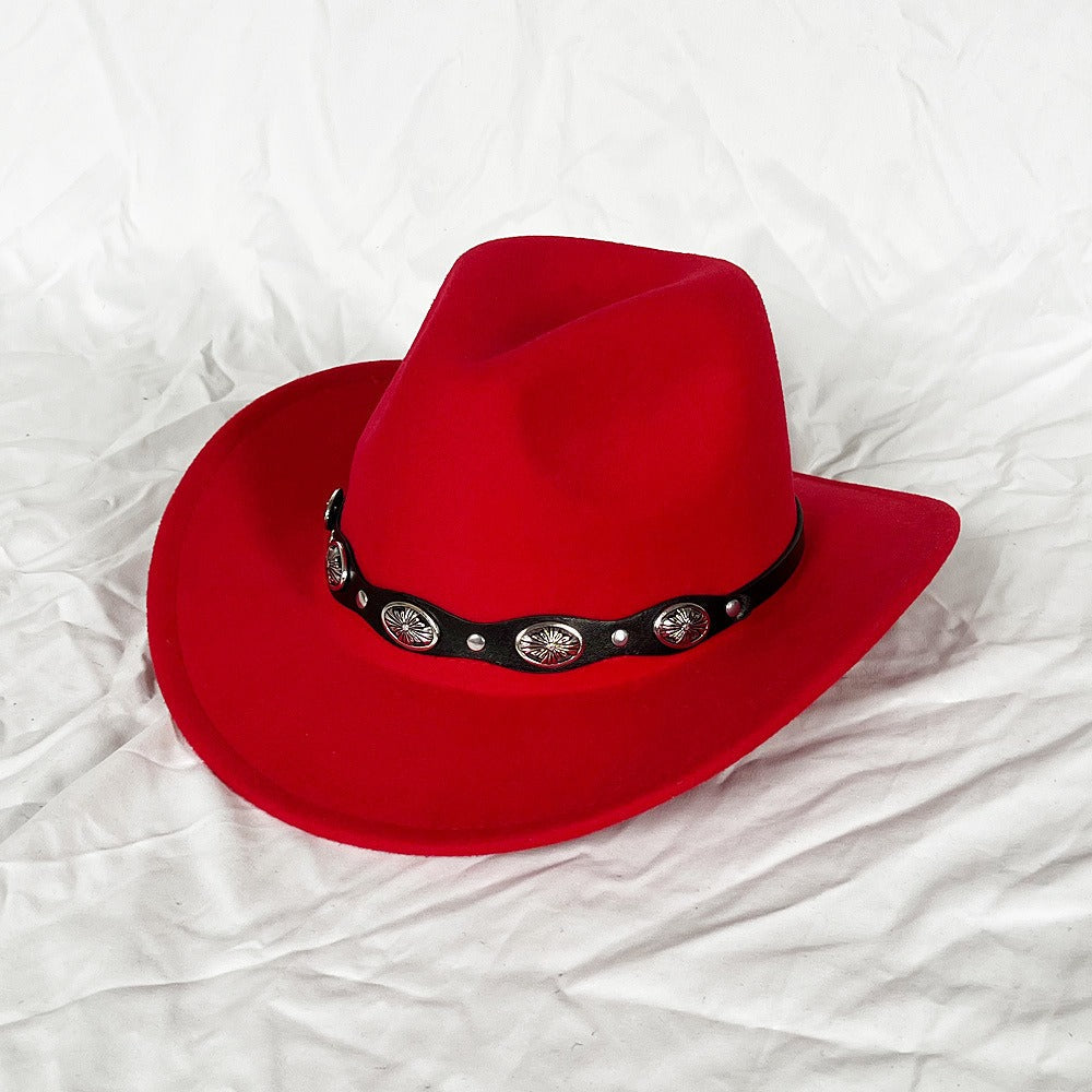 Punk Style Cowboy Top Hat Autumn And Winter Woolen Felt Hat Mens and Womens Jazz Hat British Style Metal Belt Vintage Top Hat - Free Shipping - aurelia-clothing-8955