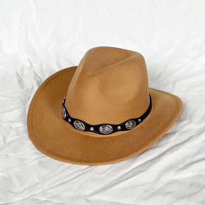 Punk Style Cowboy Top Hat Autumn And Winter Woolen Felt Hat Mens and Womens Jazz Hat British Style Metal Belt Vintage Top Hat - Free Shipping - aurelia-clothing-8955