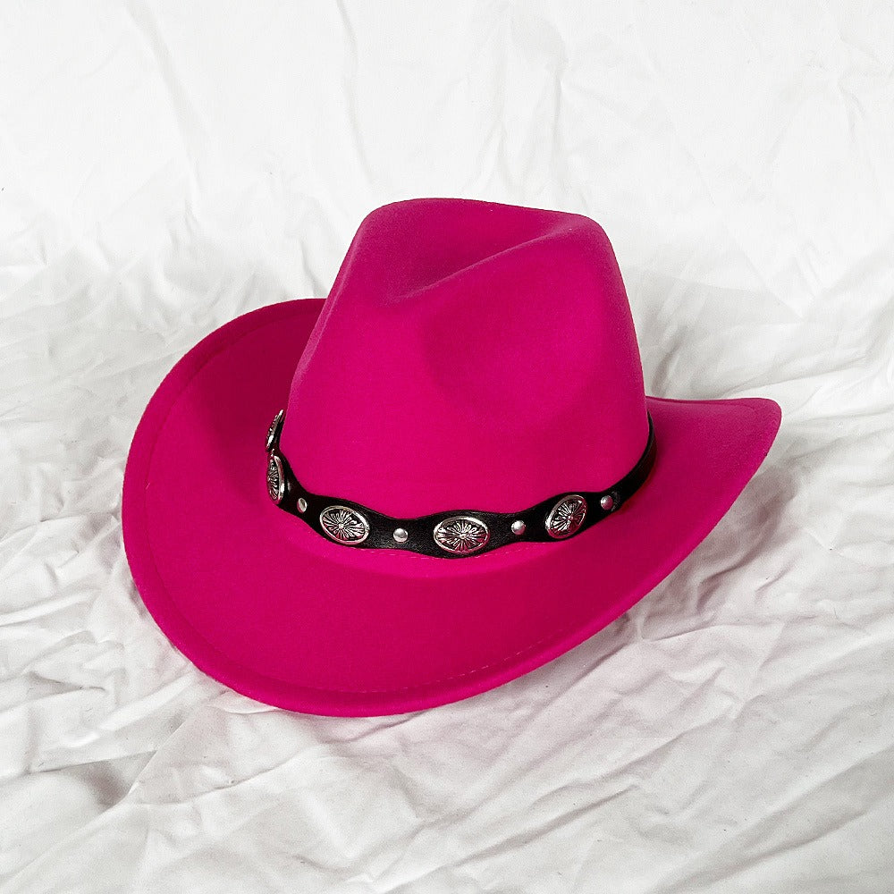Punk Style Cowboy Top Hat Autumn And Winter Woolen Felt Hat Mens and Womens Jazz Hat British Style Metal Belt Vintage Top Hat - Free Shipping - aurelia-clothing-8955