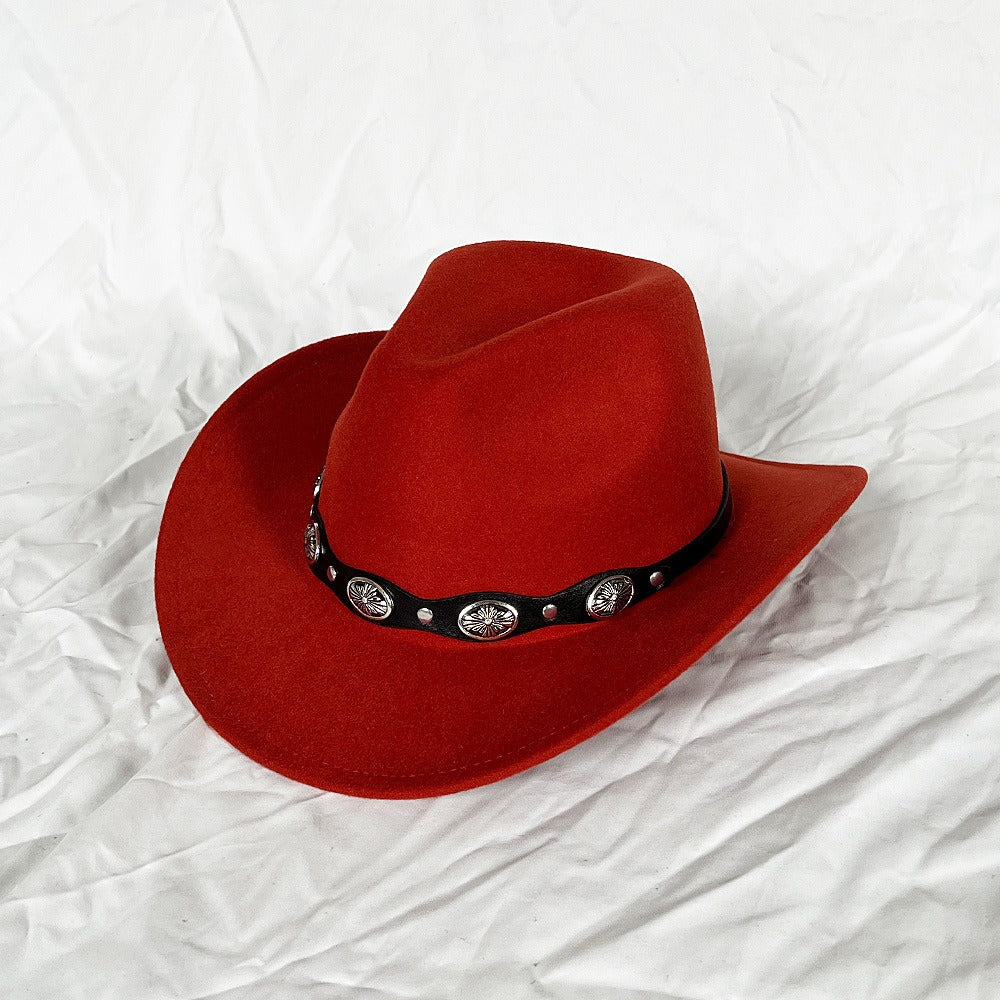 Punk Style Cowboy Top Hat Autumn And Winter Woolen Felt Hat Mens and Womens Jazz Hat British Style Metal Belt Vintage Top Hat - Free Shipping - aurelia-clothing-8955