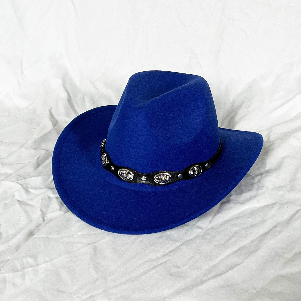 Punk Style Cowboy Top Hat Autumn And Winter Woolen Felt Hat Mens and Womens Jazz Hat British Style Metal Belt Vintage Top Hat - Free Shipping - aurelia-clothing-8955