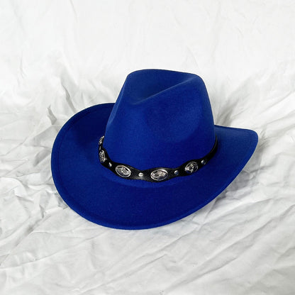 Punk Style Cowboy Top Hat Autumn And Winter Woolen Felt Hat Mens and Womens Jazz Hat British Style Metal Belt Vintage Top Hat - Free Shipping - aurelia-clothing-8955