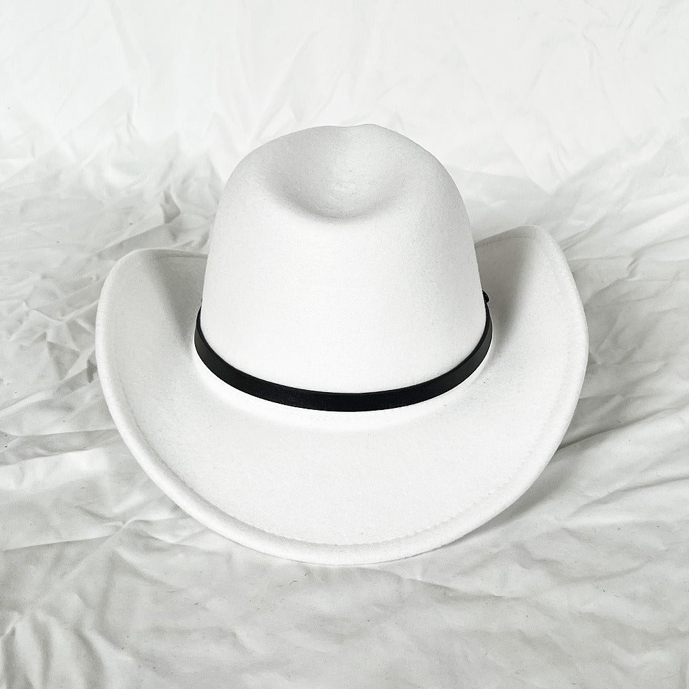 Punk Style Cowboy Top Hat Autumn And Winter Woolen Felt Hat Mens and Womens Jazz Hat British Style Metal Belt Vintage Top Hat - Free Shipping - aurelia-clothing-8955