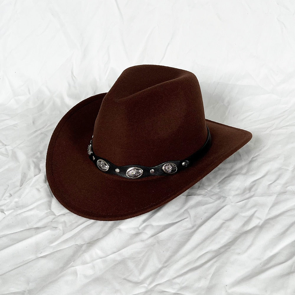 Punk Style Cowboy Top Hat Autumn And Winter Woolen Felt Hat Mens and Womens Jazz Hat British Style Metal Belt Vintage Top Hat - Free Shipping - aurelia-clothing-8955