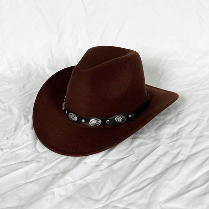Punk Style Cowboy Top Hat Autumn And Winter Woolen Felt Hat Mens and Womens Jazz Hat British Style Metal Belt Vintage Top Hat - Free Shipping - aurelia-clothing-8955