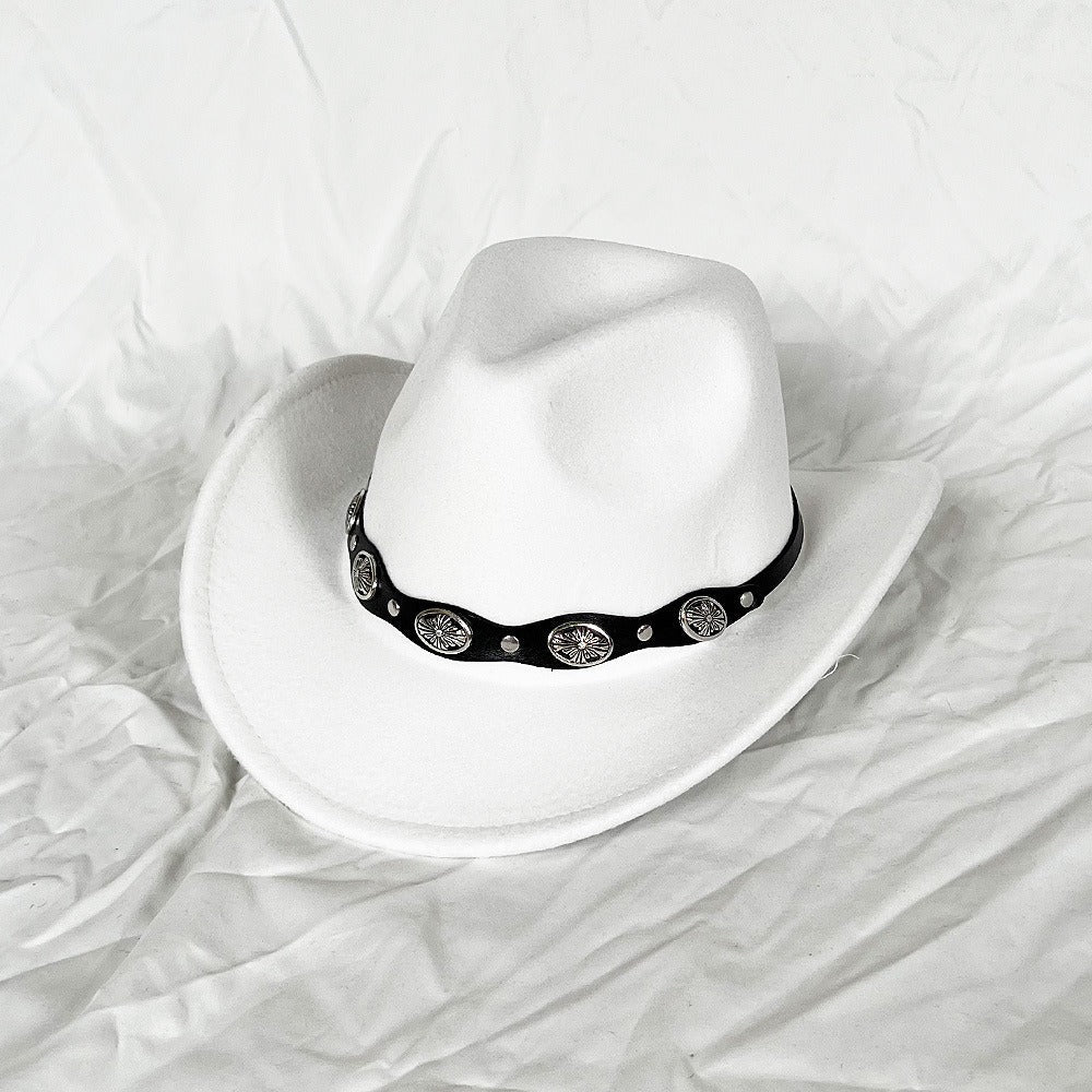 Punk Style Cowboy Top Hat Autumn And Winter Woolen Felt Hat Mens and Womens Jazz Hat British Style Metal Belt Vintage Top Hat - Free Shipping - aurelia-clothing-8955