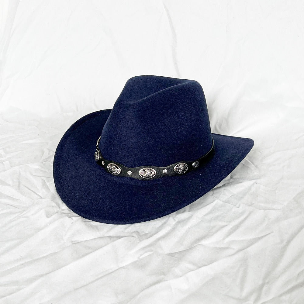 Punk Style Cowboy Top Hat Autumn And Winter Woolen Felt Hat Mens and Womens Jazz Hat British Style Metal Belt Vintage Top Hat - Free Shipping - aurelia-clothing-8955