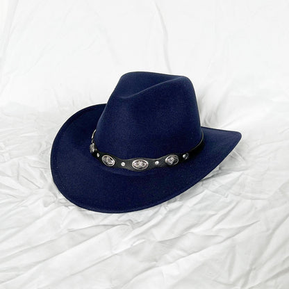 Punk Style Cowboy Top Hat Autumn And Winter Woolen Felt Hat Mens and Womens Jazz Hat British Style Metal Belt Vintage Top Hat - Free Shipping - aurelia-clothing-8955