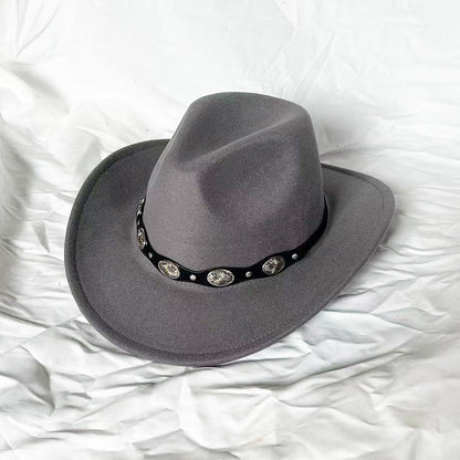 Punk Style Cowboy Top Hat Autumn And Winter Woolen Felt Hat Mens and Womens Jazz Hat British Style Metal Belt Vintage Top Hat - Free Shipping - aurelia-clothing-8955