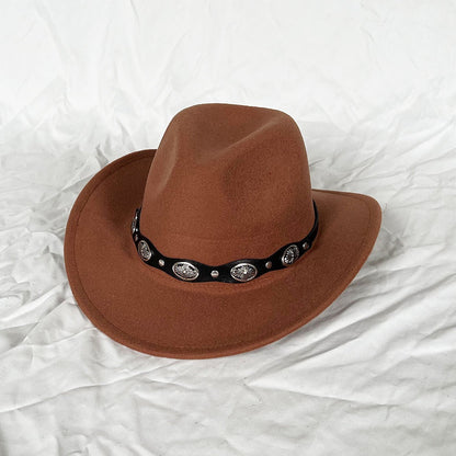 Punk Style Cowboy Top Hat Autumn And Winter Woolen Felt Hat Mens and Womens Jazz Hat British Style Metal Belt Vintage Top Hat - Free Shipping - aurelia-clothing-8955