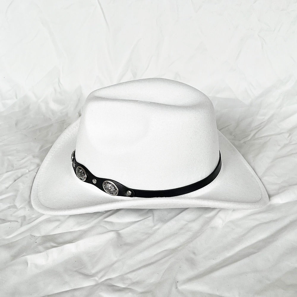 Punk Style Cowboy Top Hat Autumn And Winter Woolen Felt Hat Mens and Womens Jazz Hat British Style Metal Belt Vintage Top Hat - Free Shipping - aurelia-clothing-8955