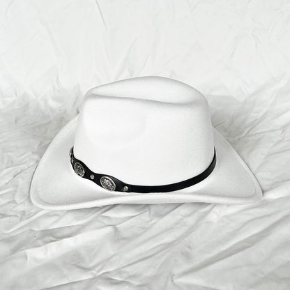 Punk Style Cowboy Top Hat Autumn And Winter Woolen Felt Hat Mens and Womens Jazz Hat British Style Metal Belt Vintage Top Hat - Free Shipping - aurelia-clothing-8955
