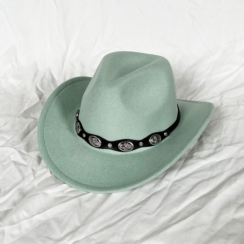 Punk Style Cowboy Top Hat Autumn And Winter Woolen Felt Hat Mens and Womens Jazz Hat British Style Metal Belt Vintage Top Hat - Free Shipping - aurelia-clothing-8955