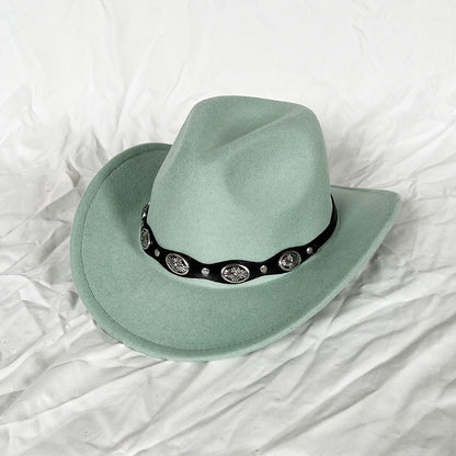 Punk Style Cowboy Top Hat Autumn And Winter Woolen Felt Hat Mens and Womens Jazz Hat British Style Metal Belt Vintage Top Hat - Free Shipping - aurelia-clothing-8955