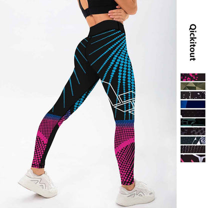 Qickitout 12%spandex Sexy High Waist Elasticity Women Digital Printed Leggings Push Up Strength Pants - aurelia-clothing-8955
