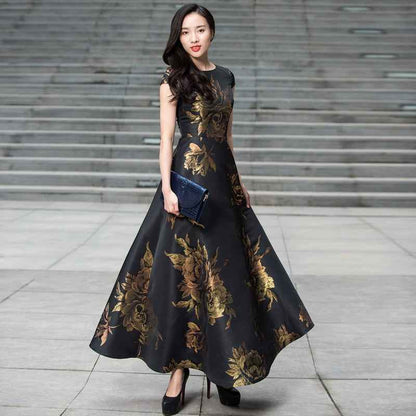 Quality New Womens Summer Long Maxi Dress Causul Elegant Ladies Boho Floral Jacquard Fashion Party Clothing Vestidos - aurelia-clothing-8955