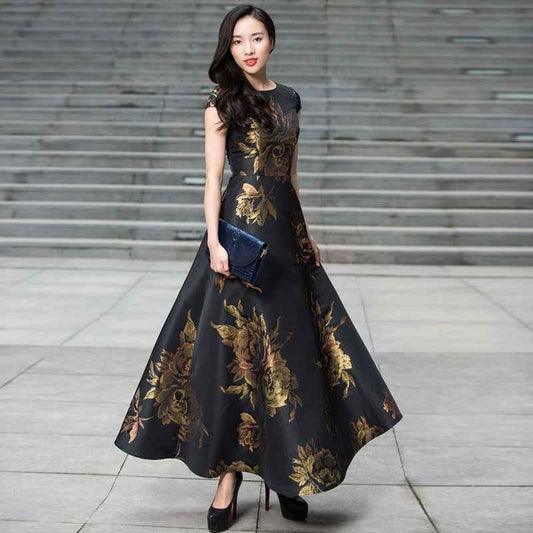 Quality New Womens Summer Long Maxi Dress Causul Elegant Ladies Boho Floral Jacquard Fashion Party Clothing Vestidos - aurelia-clothing-8955