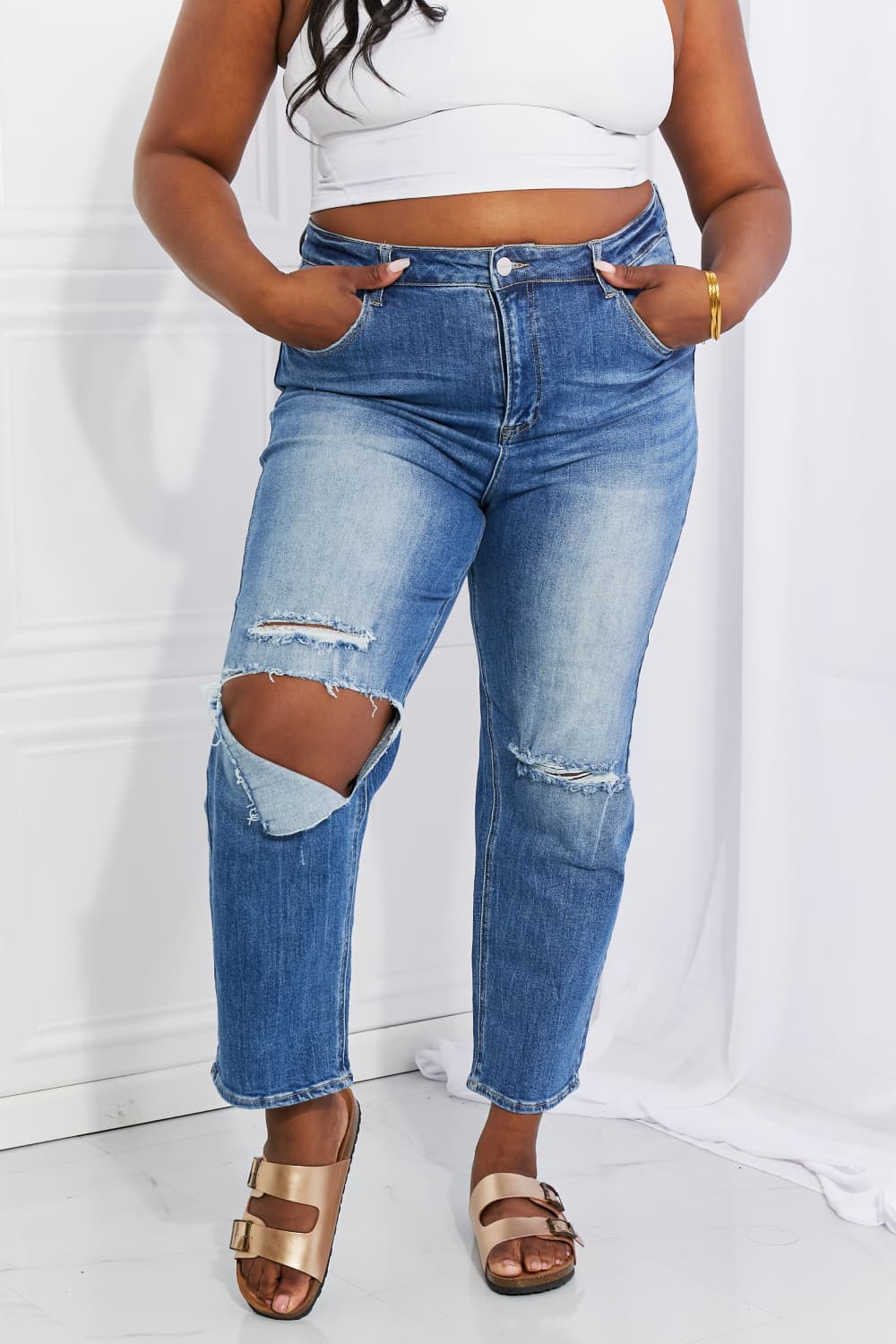 RISEN Full Size Emily High Rise Relaxed Jeans - aurelia-clothing-8955
