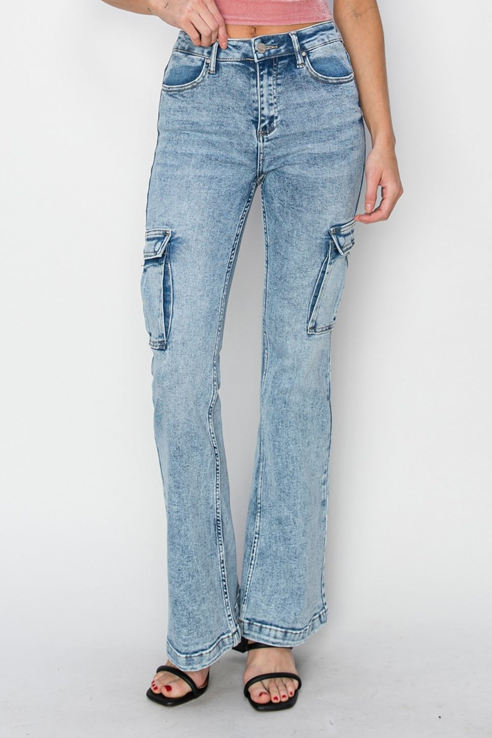 RISEN Full Size High Rise Cargo Flare Jeans - Free Shipping - aurelia-clothing-8955