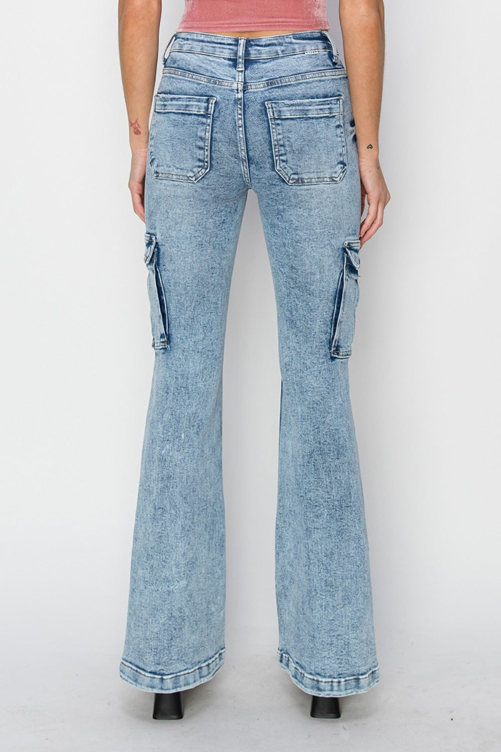 RISEN Full Size High Rise Cargo Flare Jeans - Free Shipping - aurelia-clothing-8955