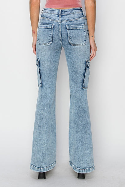 RISEN Full Size High Rise Cargo Flare Jeans - Free Shipping - aurelia-clothing-8955