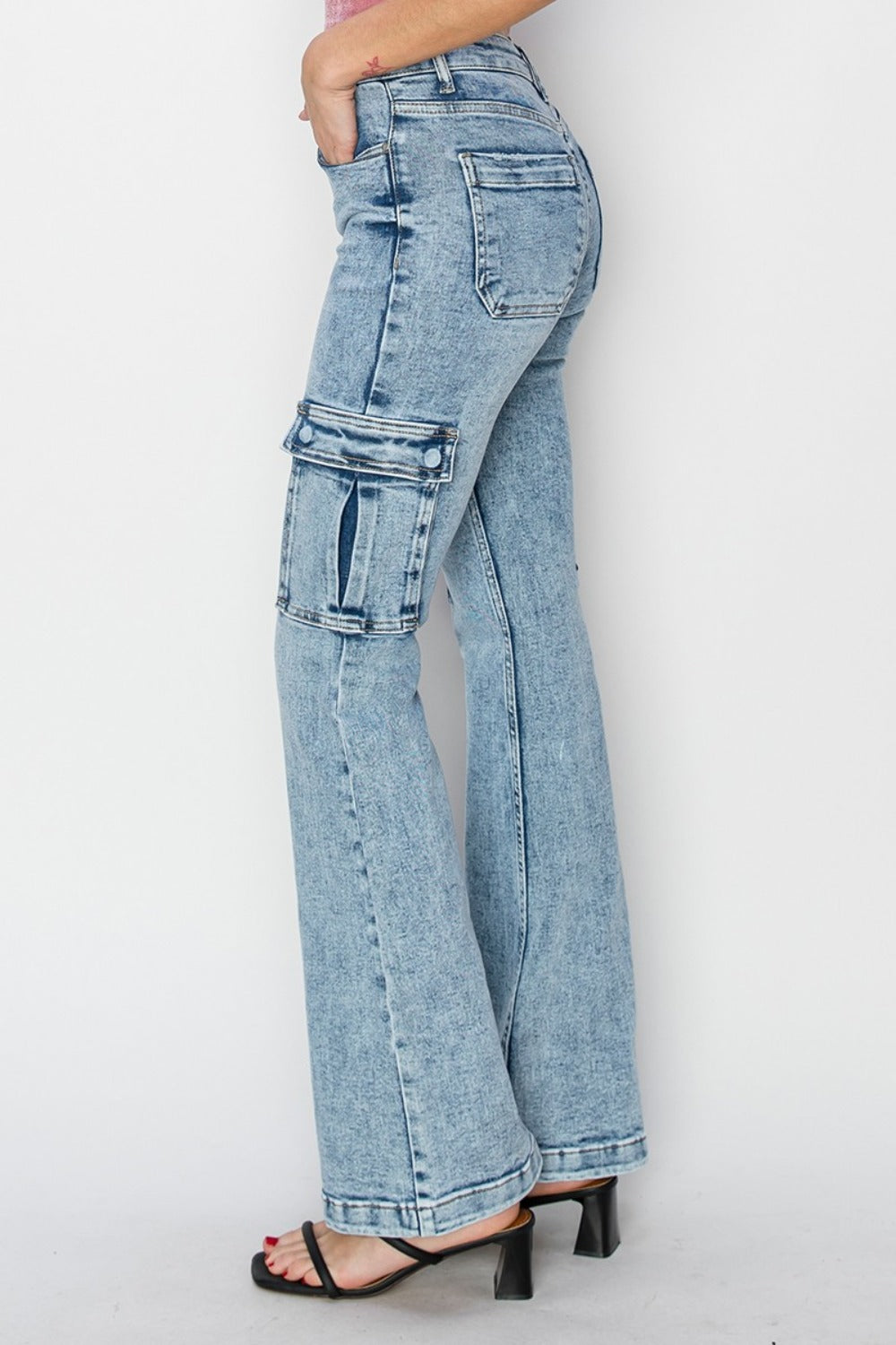 RISEN Full Size High Rise Cargo Flare Jeans - Free Shipping - aurelia-clothing-8955