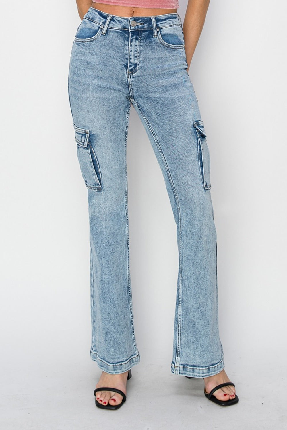RISEN Full Size High Rise Cargo Flare Jeans - Free Shipping - aurelia-clothing-8955