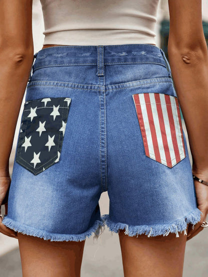 Raw Hem Denim Shorts with Pockets - aurelia-clothing-8955