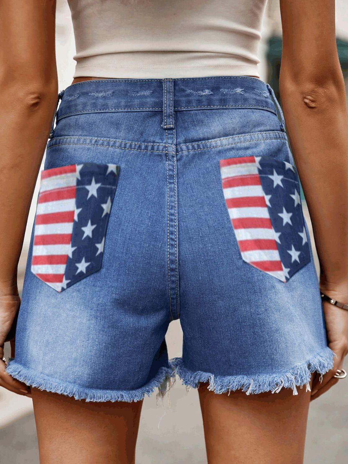 Raw Hem Denim Shorts with Pockets - aurelia-clothing-8955