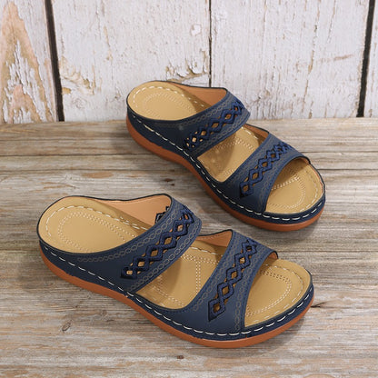 Retro car line anti slip round toe sloping heel comfortable one line sandals for women - Free Shipping - aurelia-clothing-8955