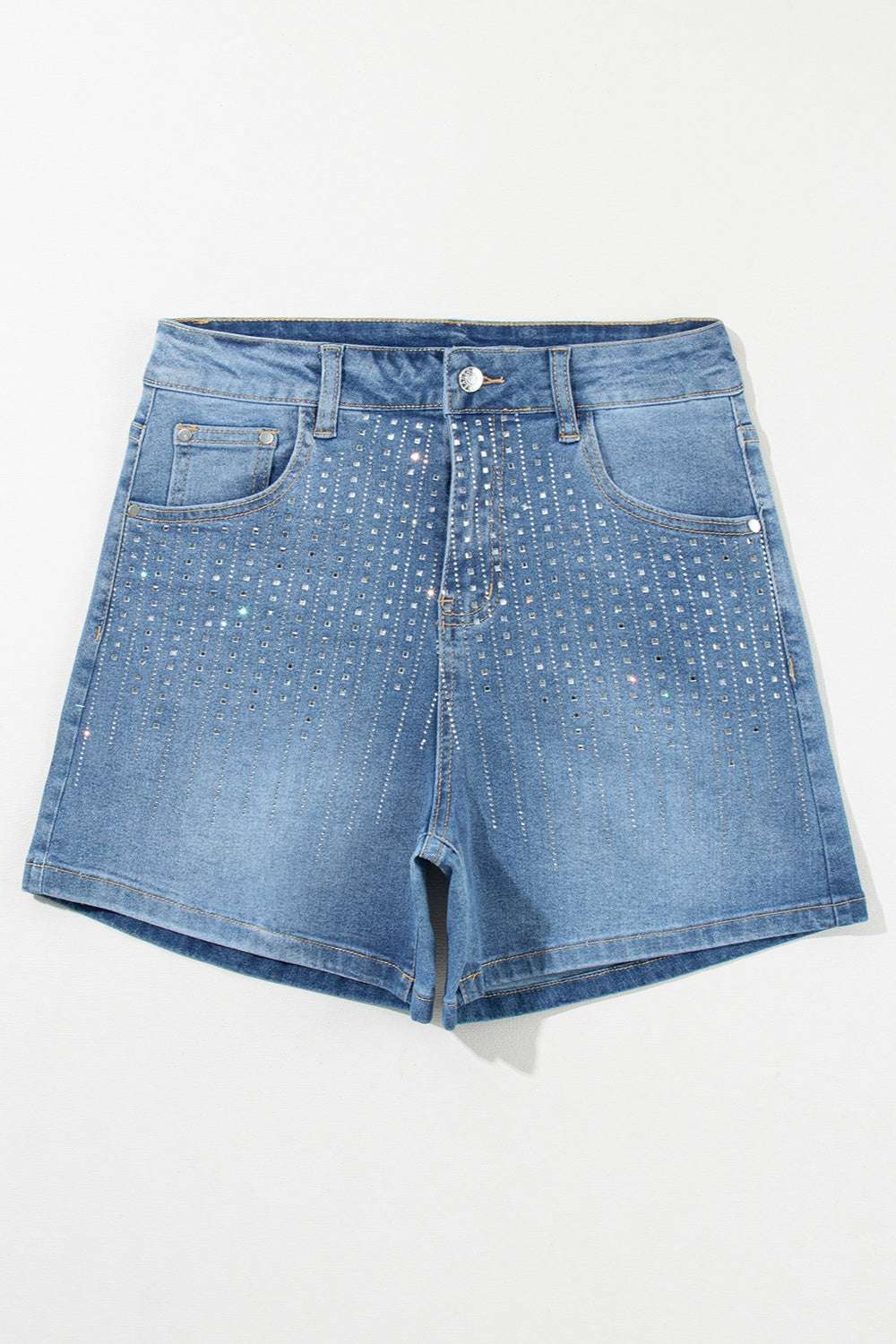 Rhinestone High Waist Denim Shorts - aurelia-clothing-8955