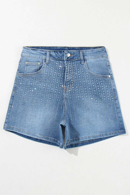 Rhinestone High Waist Denim Shorts - aurelia-clothing-8955