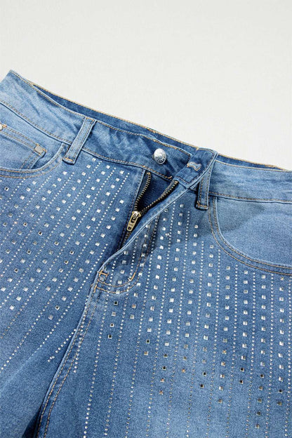 Rhinestone High Waist Denim Shorts - aurelia-clothing-8955