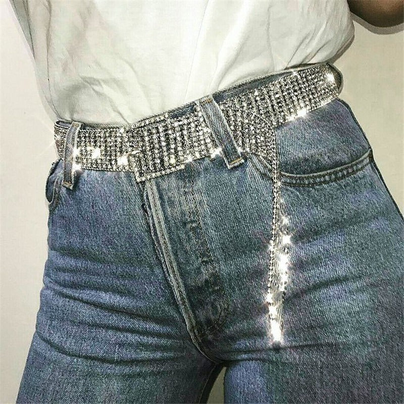 Rhinestone waist chain full of diamonds eight rows fashion all-match ladies belt personality jeans belt women - Free Shipping - aurelia-clothing-8955