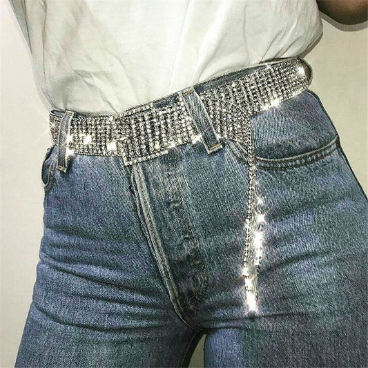 Rhinestone waist chain full of diamonds eight rows fashion all-match ladies belt personality jeans belt women - Free Shipping - aurelia-clothing-8955