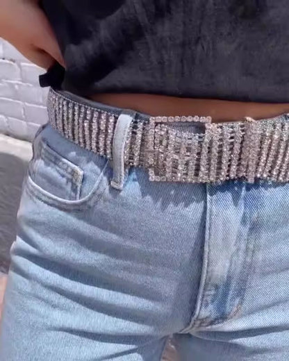 Rhinestone waist chain full of diamonds eight rows fashion all-match ladies belt personality jeans belt women - Free Shipping - aurelia-clothing-8955