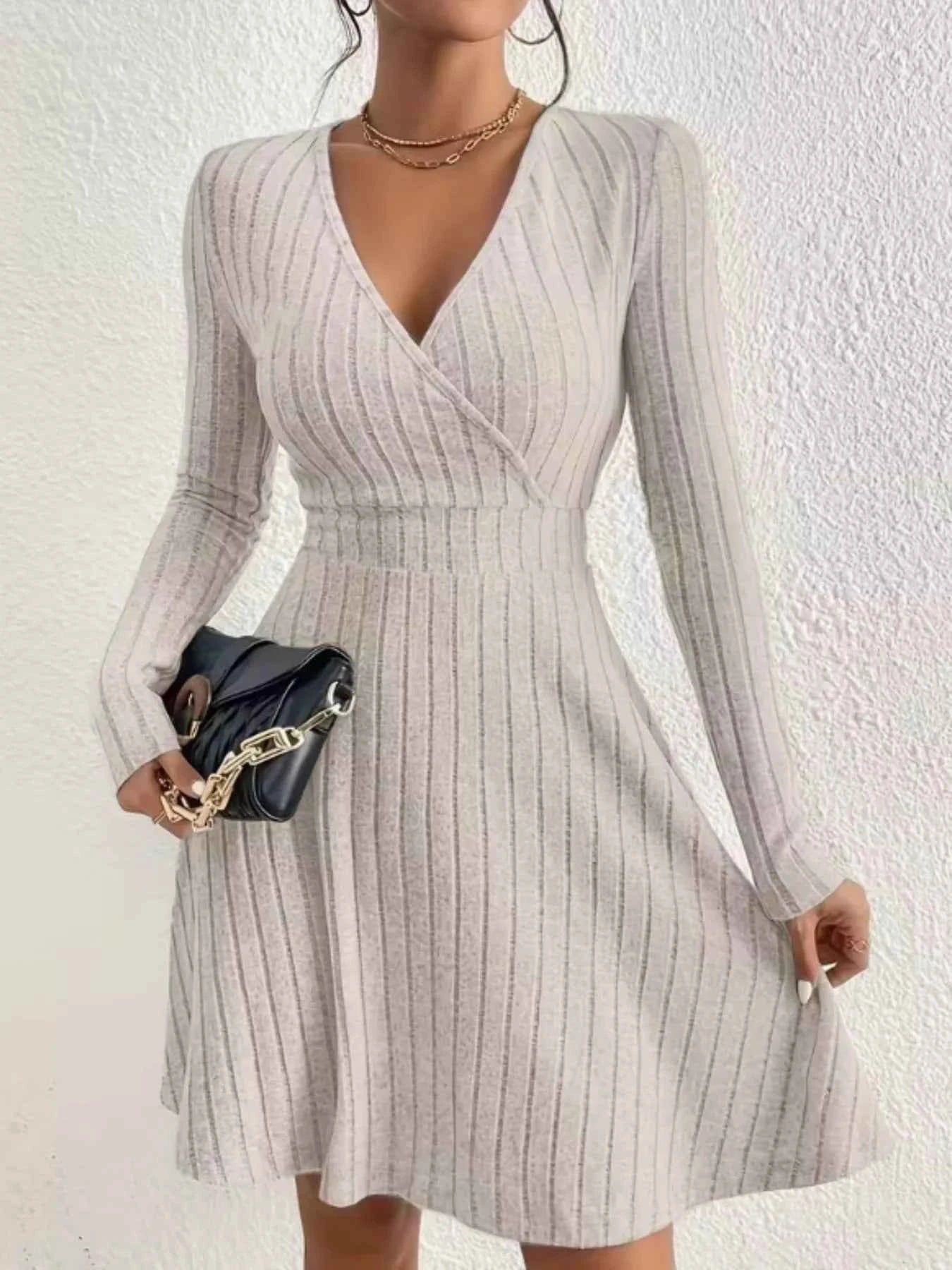 Ribbed Knit Wrap Mini Dress - Free Shipping - aurelia-clothing-8955