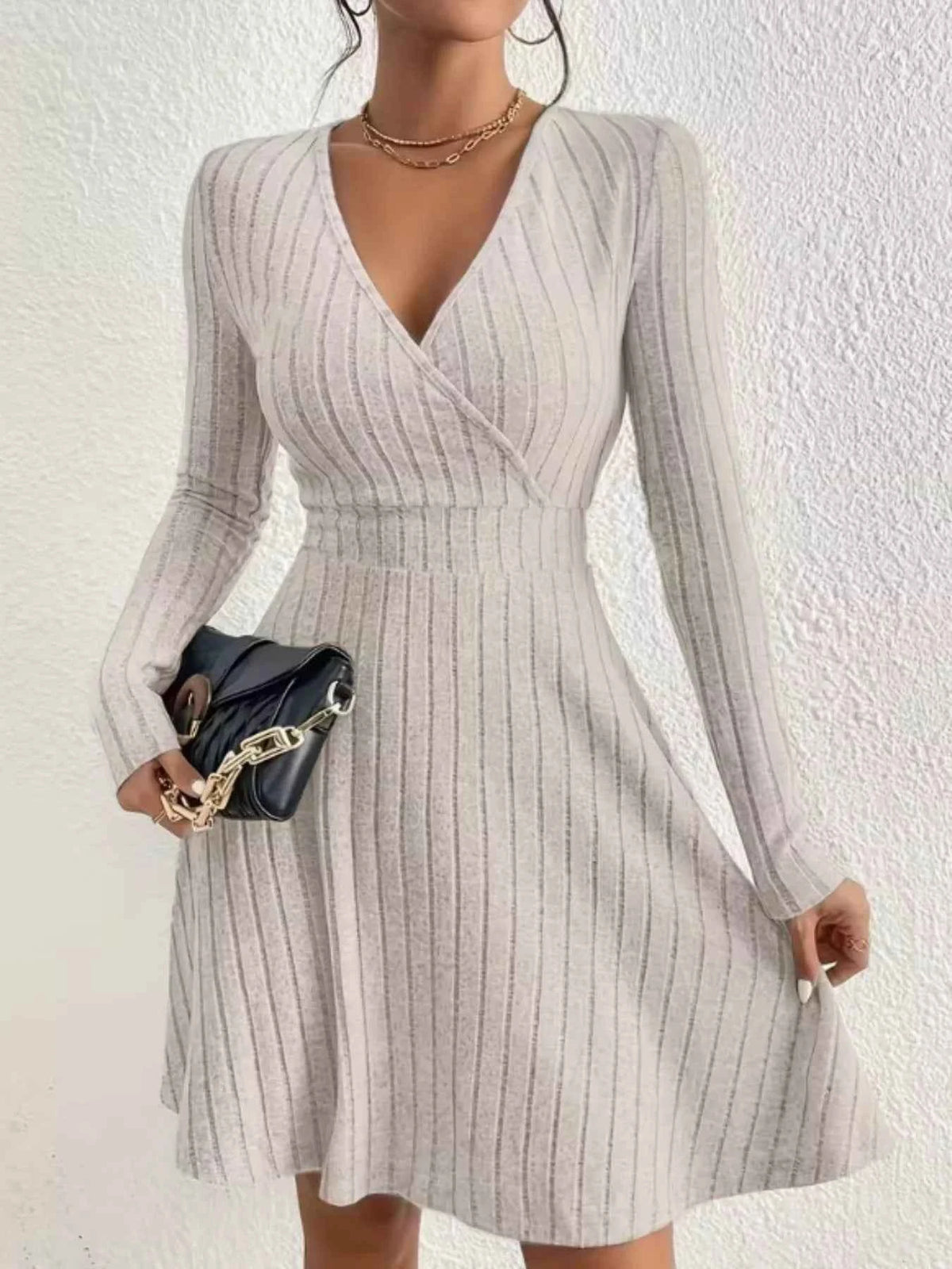 Ribbed Knit Wrap Mini Dress - Free Shipping - aurelia-clothing-8955