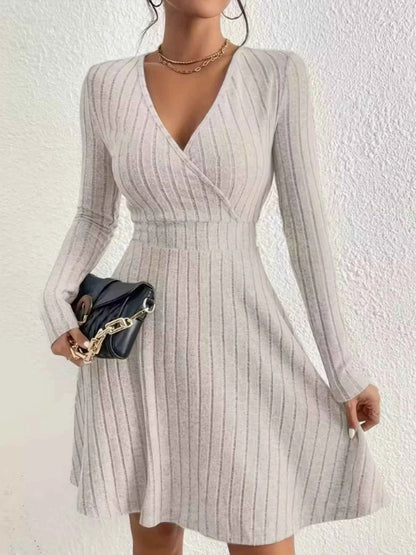 Ribbed Knit Wrap Mini Dress - Free Shipping - aurelia-clothing-8955