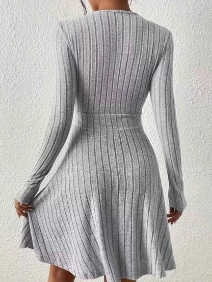 Ribbed Knit Wrap Mini Dress - Free Shipping - aurelia-clothing-8955