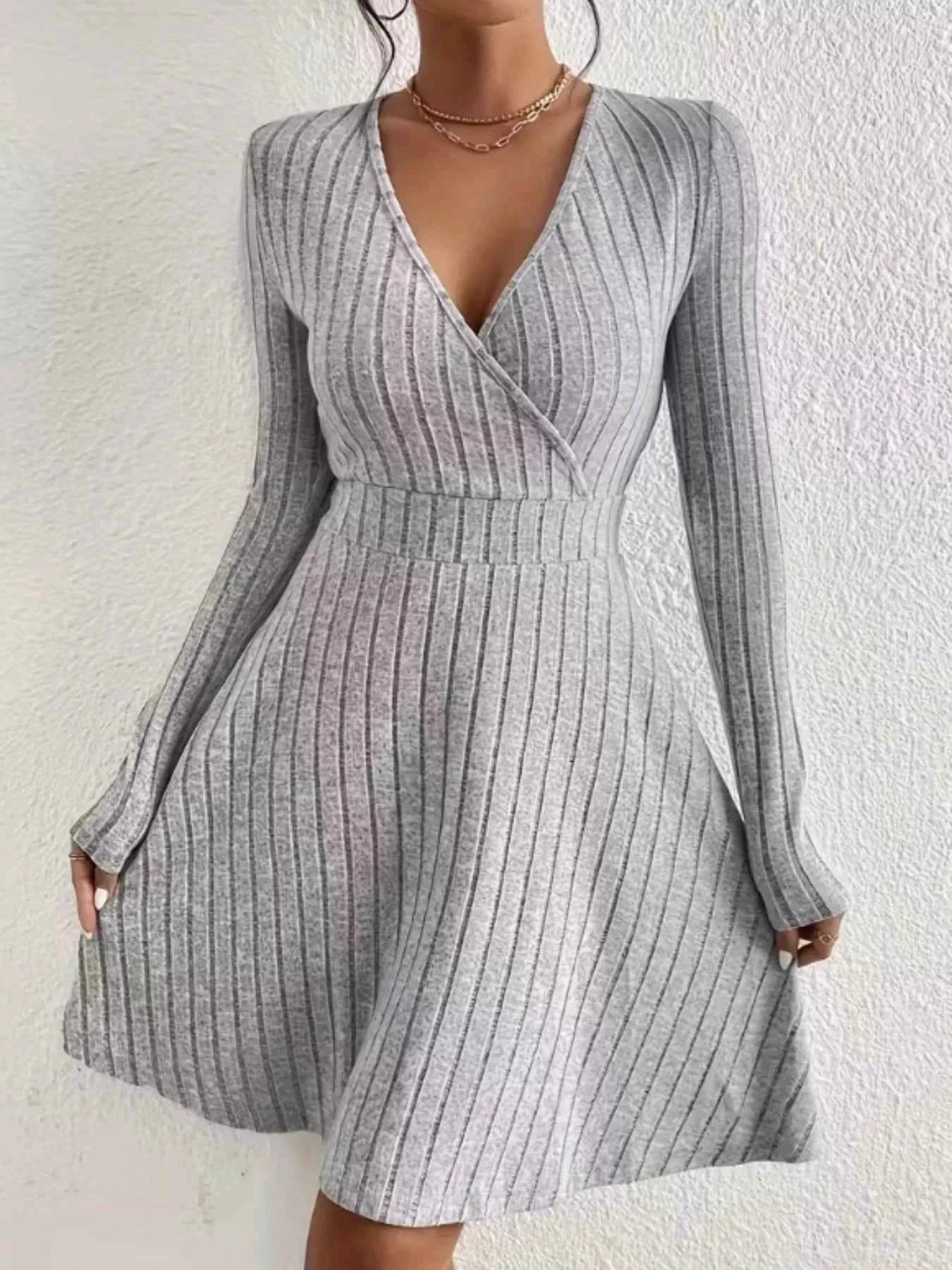 Ribbed Knit Wrap Mini Dress - Free Shipping - aurelia-clothing-8955