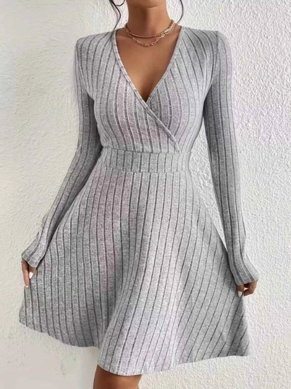 Ribbed Knit Wrap Mini Dress - Free Shipping - aurelia-clothing-8955