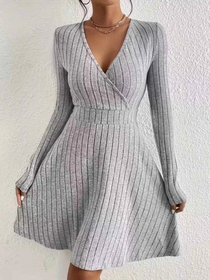 Ribbed Knit Wrap Mini Dress - Free Shipping - aurelia-clothing-8955