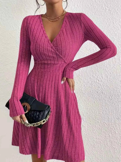 Ribbed Knit Wrap Mini Dress - Free Shipping - aurelia-clothing-8955