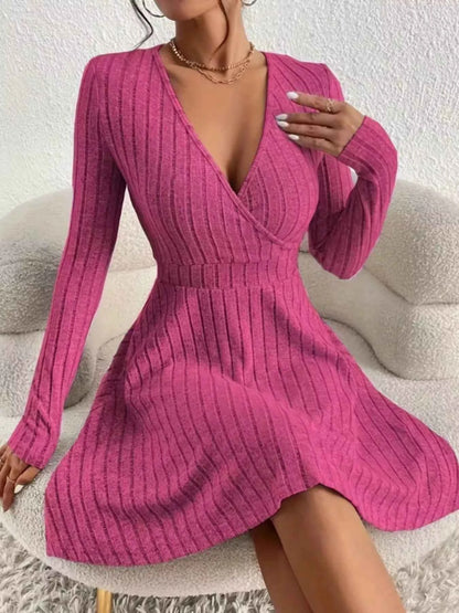 Ribbed Knit Wrap Mini Dress - Free Shipping - aurelia-clothing-8955