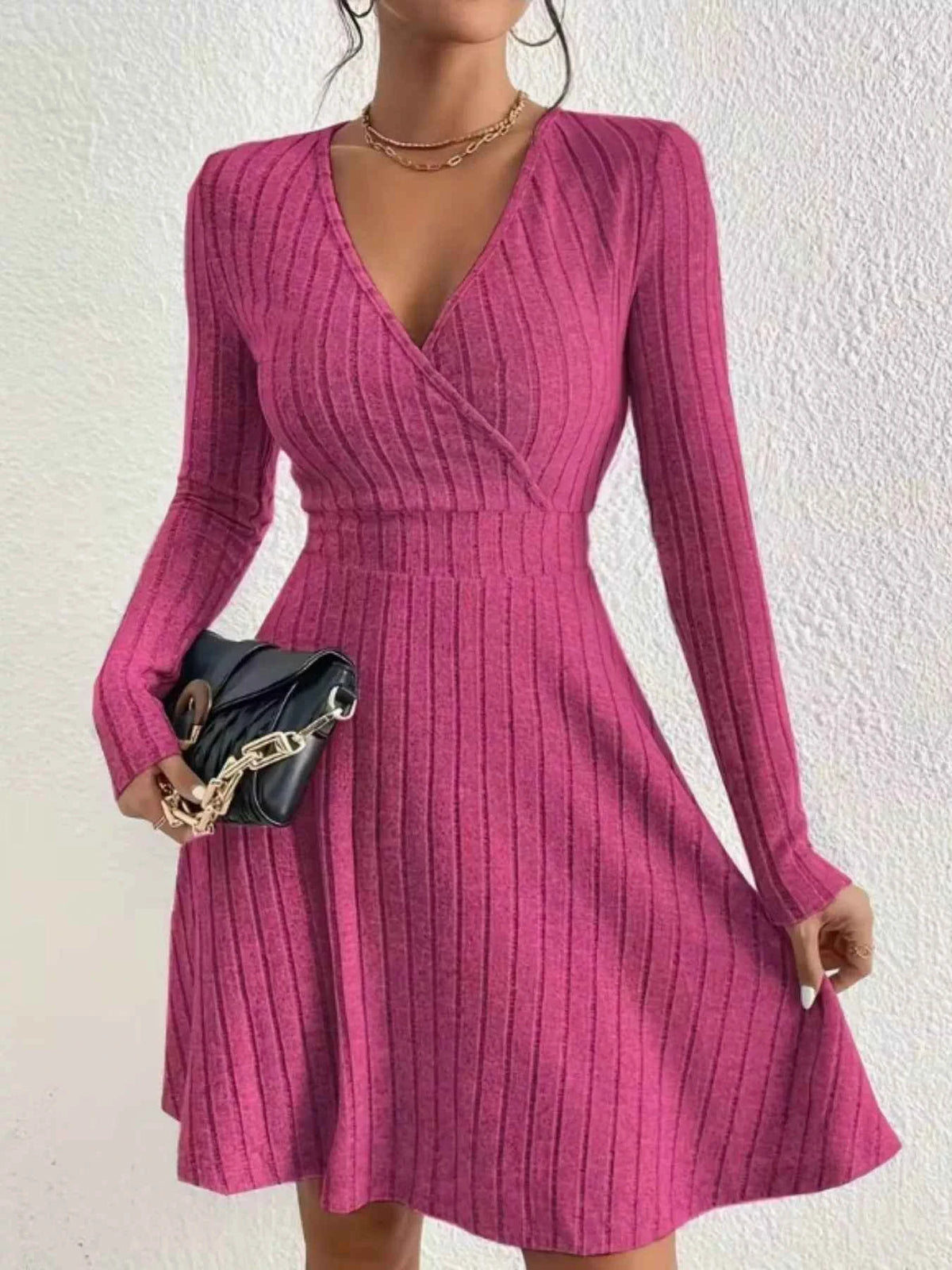 Ribbed Knit Wrap Mini Dress - Free Shipping - aurelia-clothing-8955