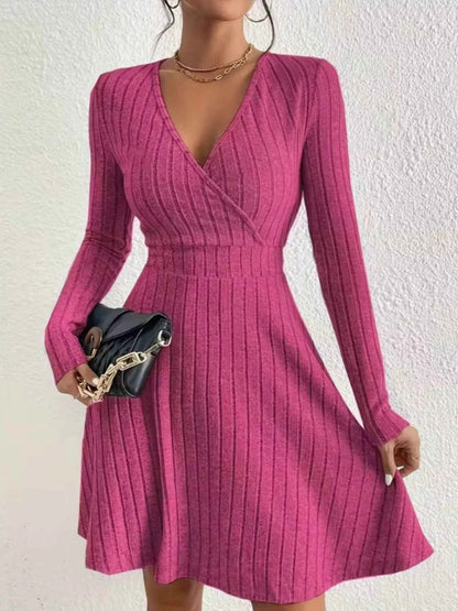 Ribbed Knit Wrap Mini Dress - Free Shipping - aurelia-clothing-8955