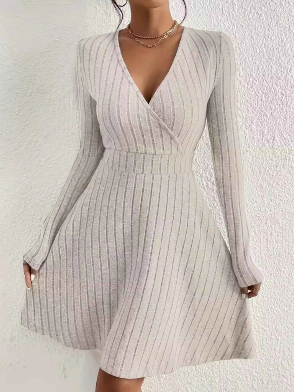 Ribbed Knit Wrap Mini Dress - Free Shipping - aurelia-clothing-8955